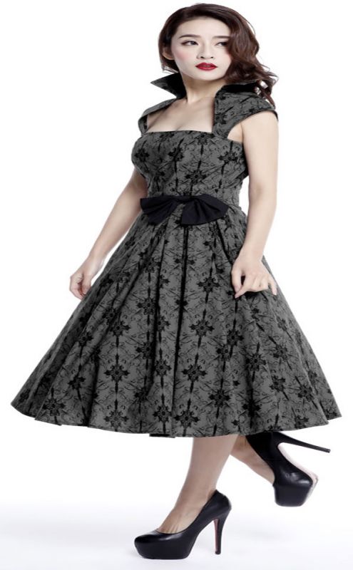 ROCKY GRAY - 50er Rockabilly Kleid mit Kragen - grau/schwarz