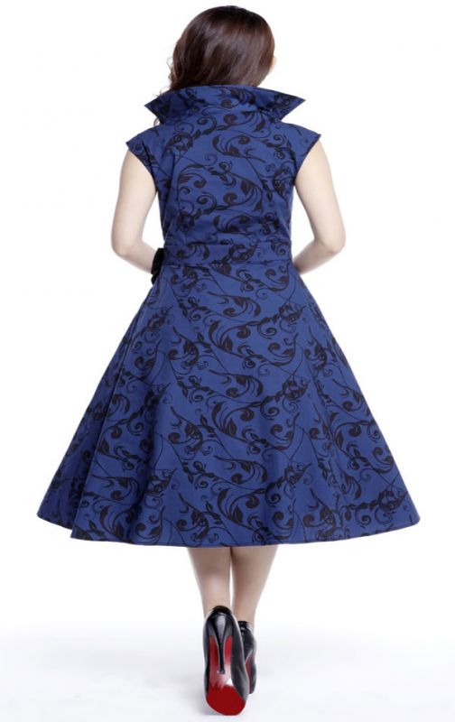 ROCKY BLUE - 50er Rockabilly Kleid mit Kragen - blau/schwarz