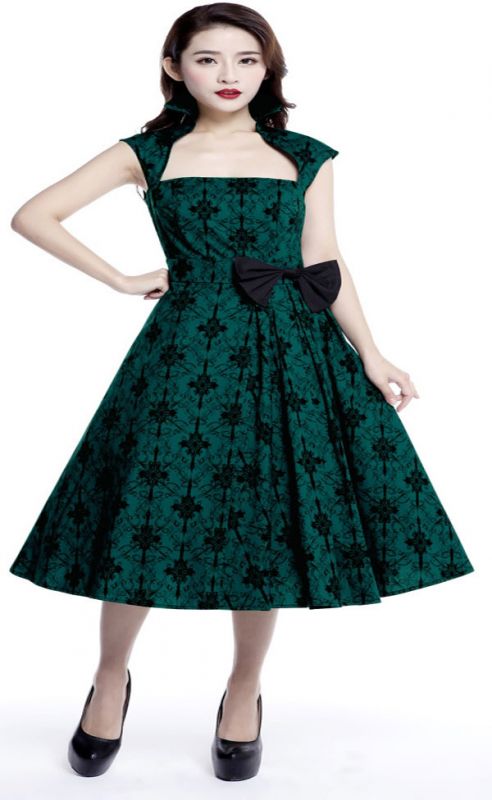 ROCKY GREEN - 50er Rockabilly Kleid mit Kragen - grn/schwarz
